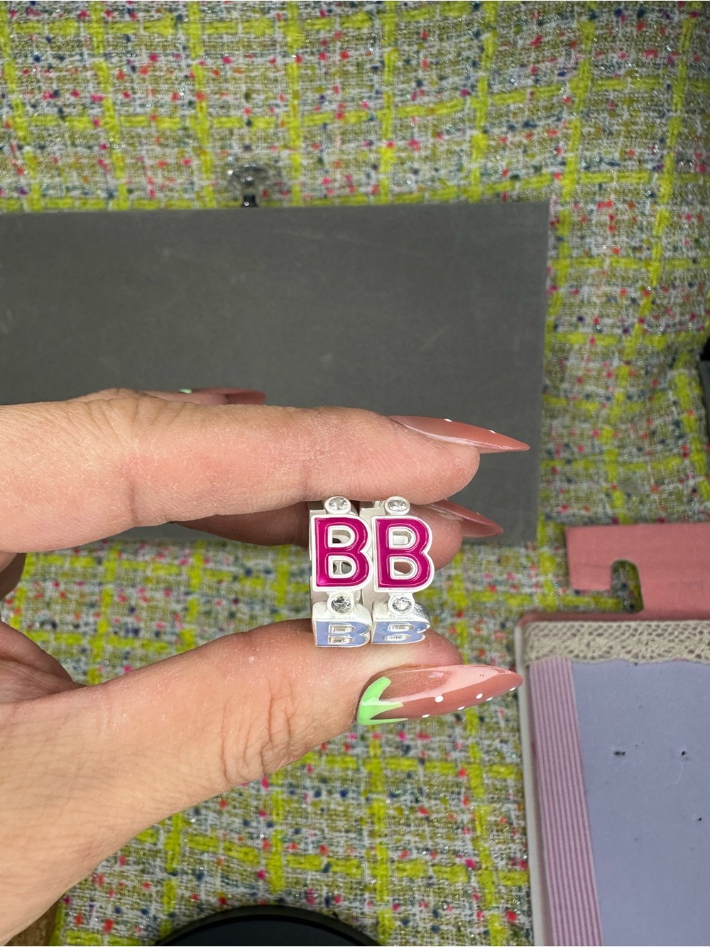 BB Pink Letter Charm Ring - Women Accessories